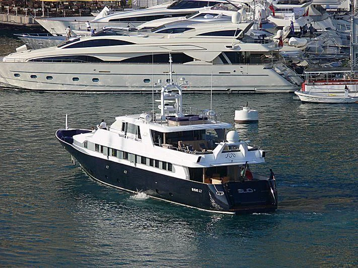 a large boat in the water aboard LADY IN BLUE Yacht for Sale