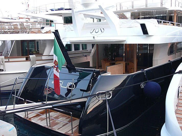 a boat docked at a pier aboard LADY IN BLUE Yacht for Sale