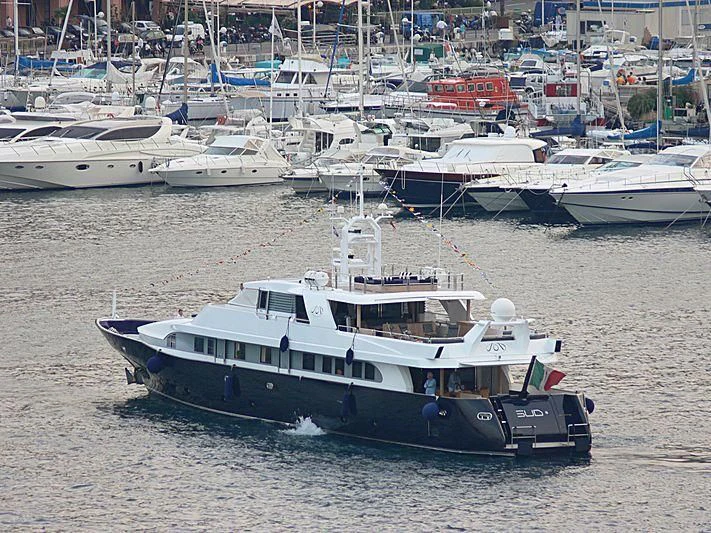 a group of boats in a harbor aboard LADY IN BLUE Yacht for Sale