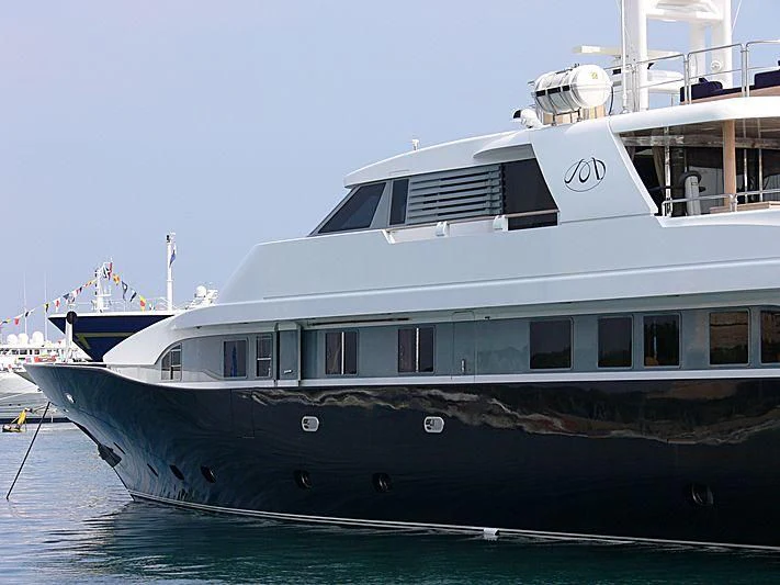 a large boat in the water aboard LADY IN BLUE Yacht for Sale