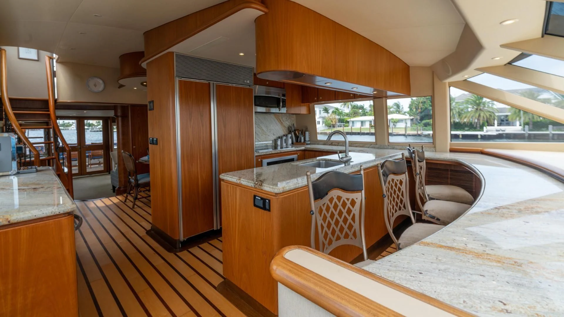 a kitchen with a large island aboard FAN TAIL Yacht for Sale