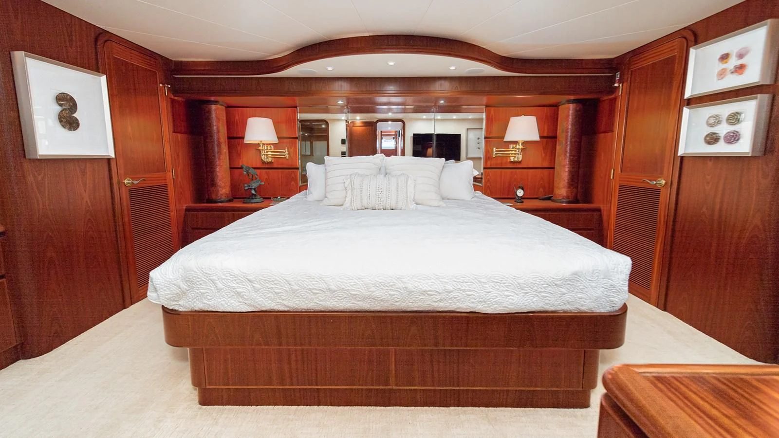 a large bed in a room aboard FAN TAIL Yacht for Sale