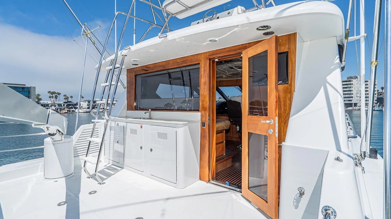 a boat with a door open aboard FAN TAIL Yacht for Sale