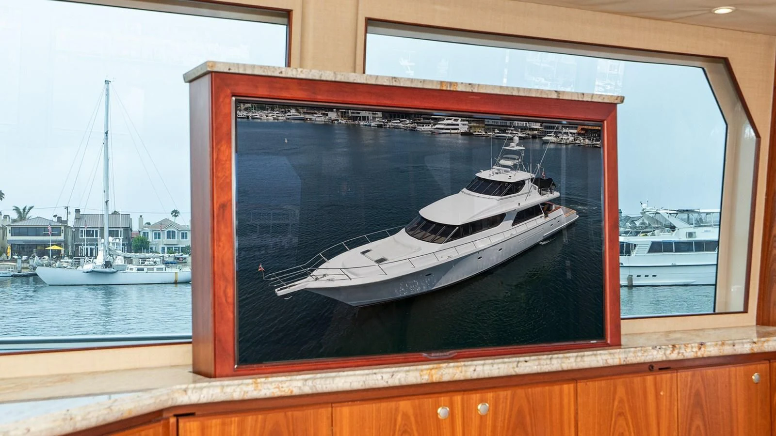 a framed picture of a boat aboard FAN TAIL Yacht for Sale