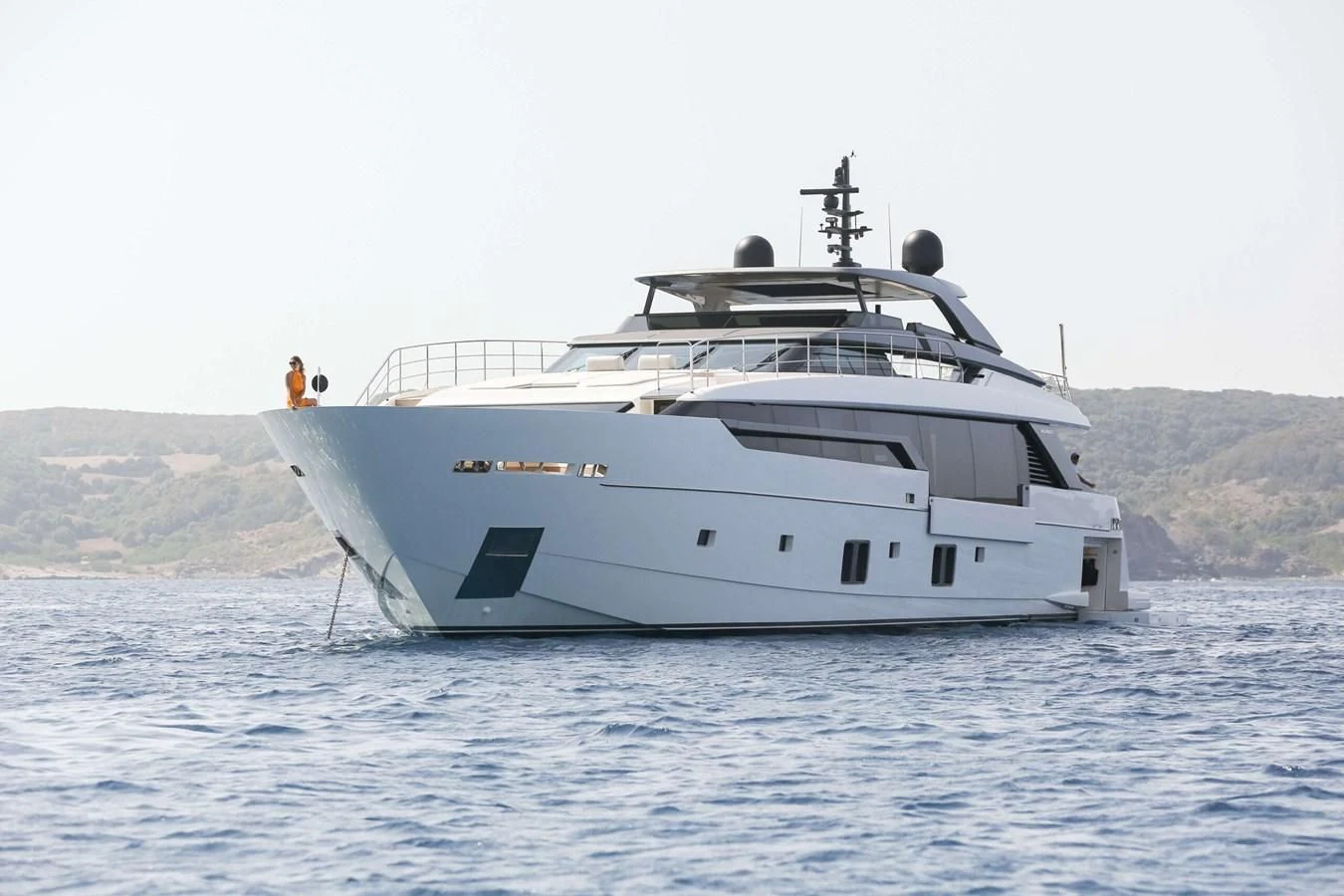 a white yacht in the water aboard 2022 SANLORENZO SL120A Yacht for Sale
