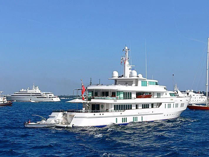 a large white boat in the water aboard SIRAN Yacht for Sale