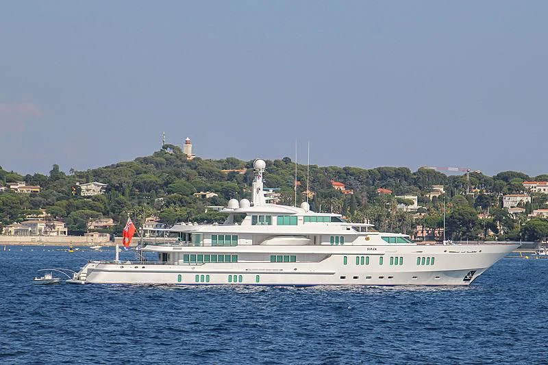 a large white boat in the water aboard SIRAN Yacht for Sale