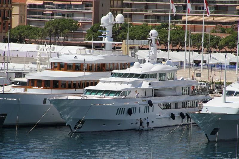several boats in a harbor aboard SIRAN Yacht for Sale