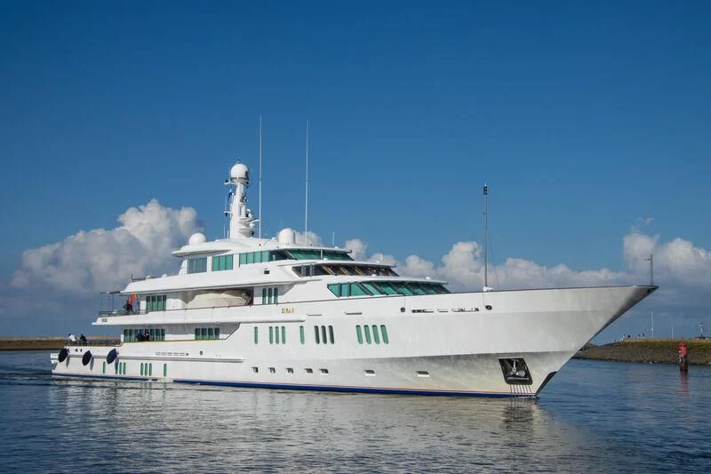 a large white boat on the water aboard SIRAN Yacht for Sale