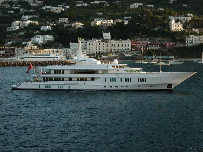 a large white ship in the water aboard SIRAN Yacht for Sale