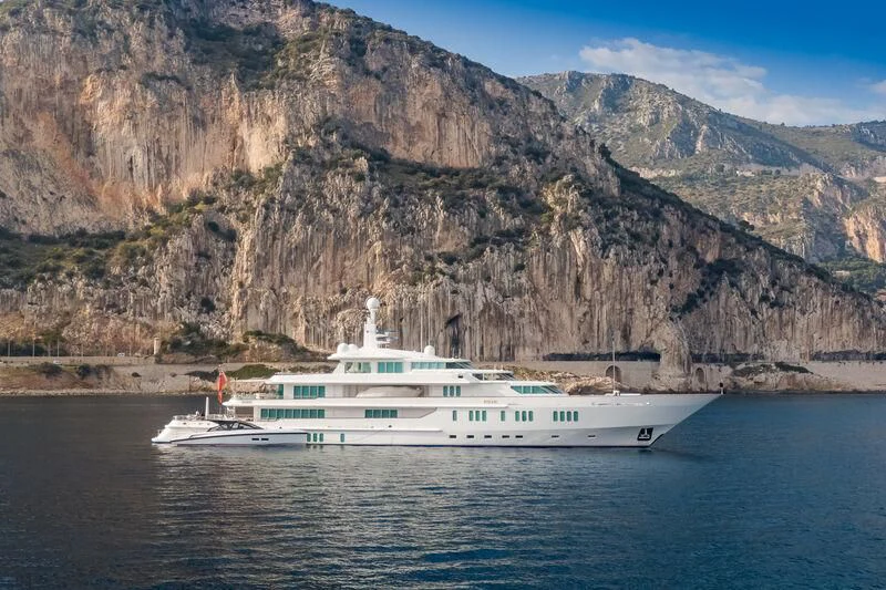 a white yacht in the water aboard SIRAN Yacht for Sale