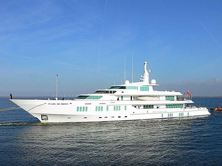 a large white boat in the water aboard SIRAN Yacht for Sale