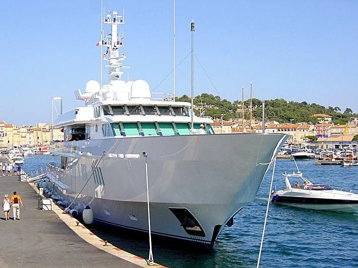 a large ship docked aboard SIRAN Yacht for Sale