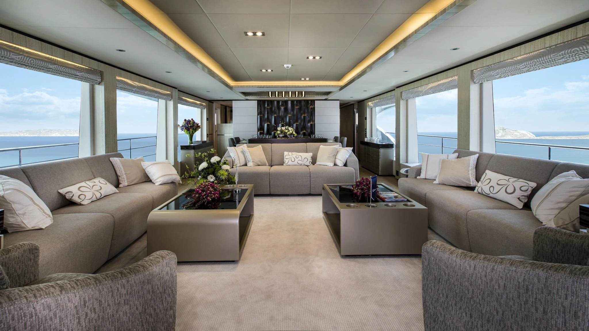 a living room with a large window aboard NAHAR Yacht for Sale