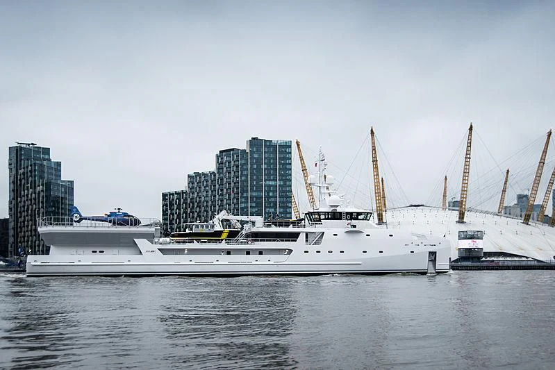 a large white boat in the water aboard GAME CHANGER Yacht for Sale