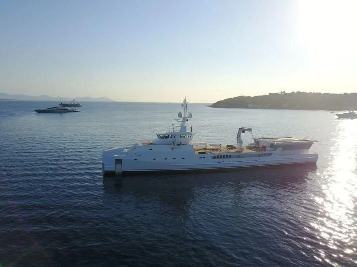 a large ship in the water aboard GAME CHANGER Yacht for Sale