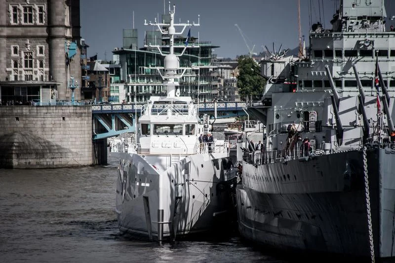 a group of boats in a harbor aboard GAME CHANGER Yacht for Sale