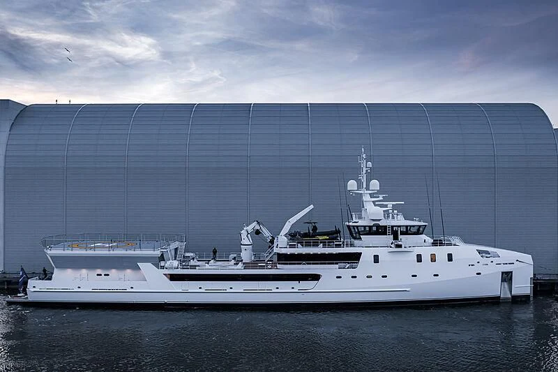 a large white boat in the water aboard GAME CHANGER Yacht for Sale