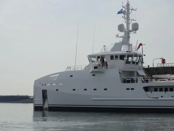 a large white ship aboard GAME CHANGER Yacht for Sale