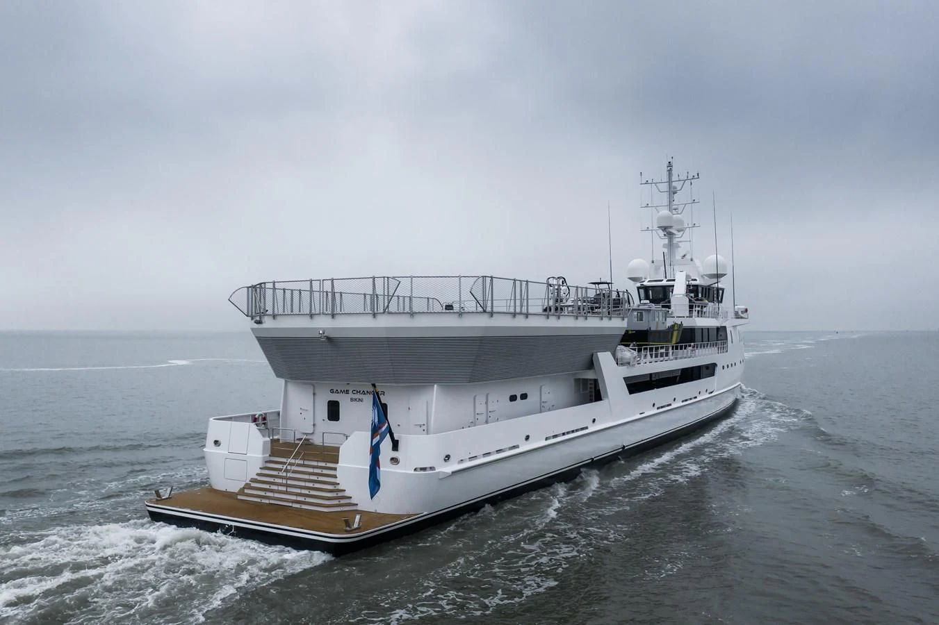 a large ship in the water aboard GAME CHANGER Yacht for Sale