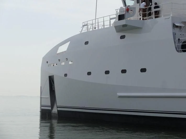 a large white ship aboard GAME CHANGER Yacht for Sale
