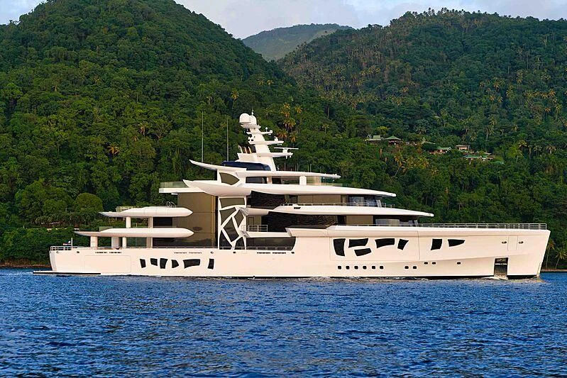 a large white boat in the water aboard ARTEFACT Yacht for Sale