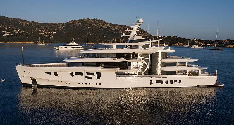 a large white yacht in the water aboard ARTEFACT Yacht for Sale