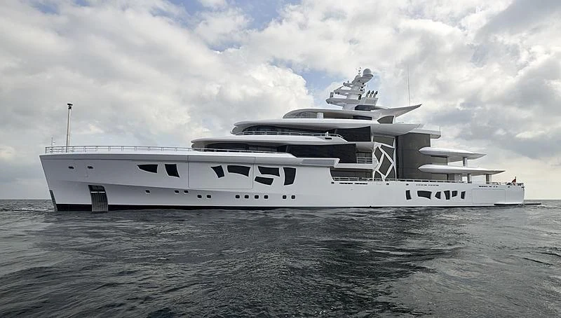 a white yacht in the water aboard ARTEFACT Yacht for Sale