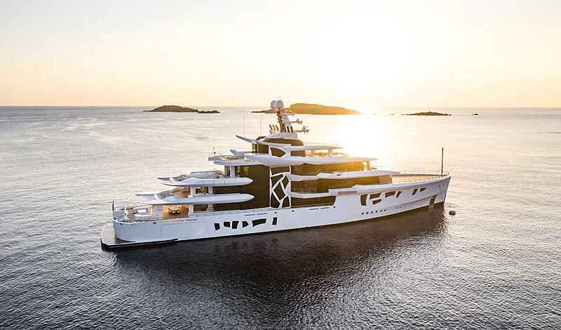 a large white ship in the water aboard ARTEFACT Yacht for Sale