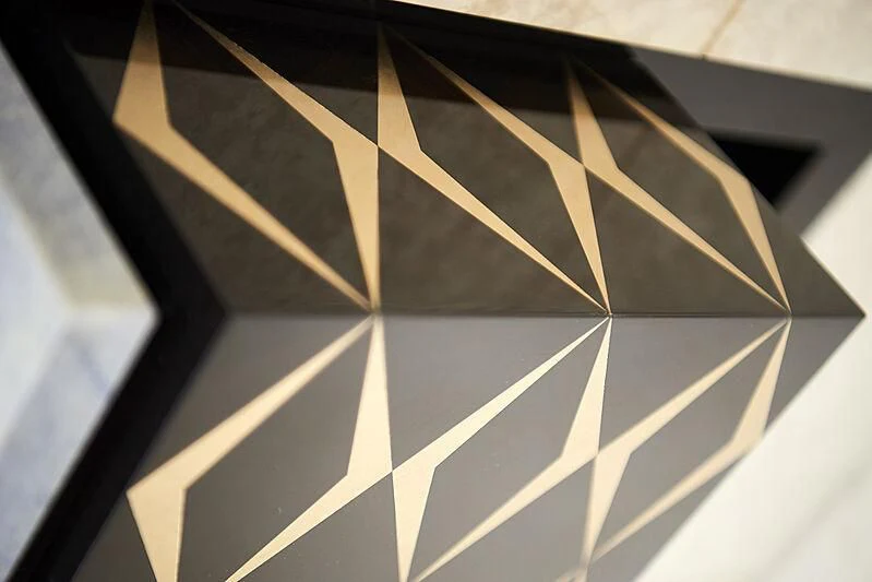 a black and white striped floor aboard ARTEFACT Yacht for Sale