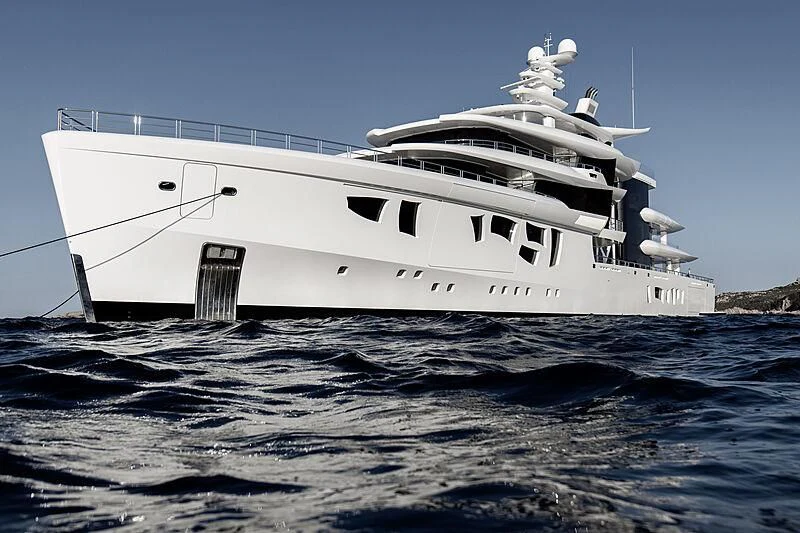 a white yacht on the water aboard ARTEFACT Yacht for Sale