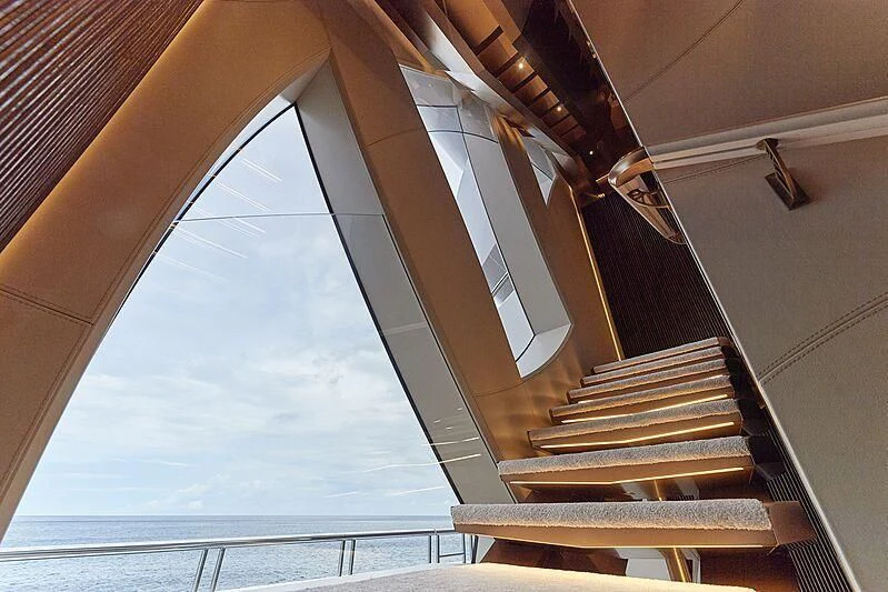 a staircase with a railing aboard ARTEFACT Yacht for Sale