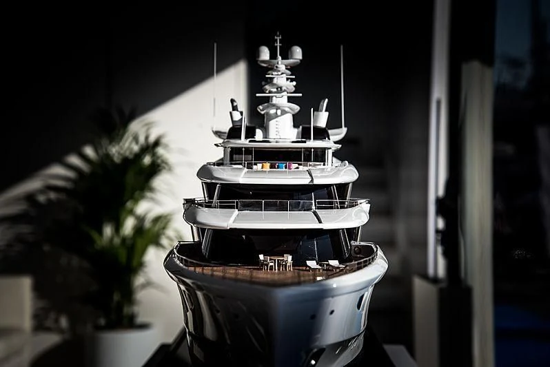 a boat in a dark room aboard ARTEFACT Yacht for Sale