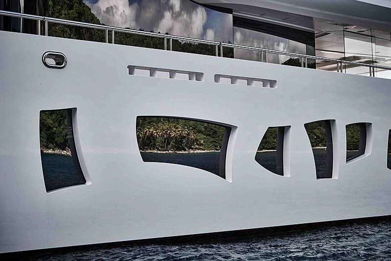 a white wall with windows aboard ARTEFACT Yacht for Sale