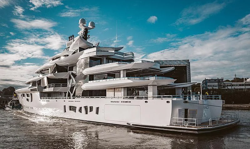 a large white boat aboard ARTEFACT Yacht for Sale