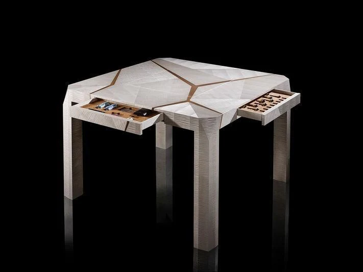 a white and black table aboard ARTEFACT Yacht for Sale