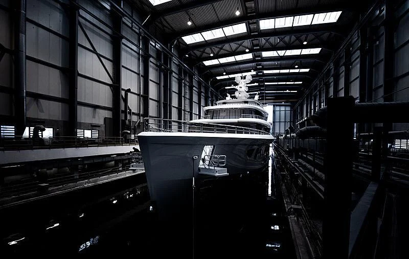 a boat in a building aboard ARTEFACT Yacht for Sale