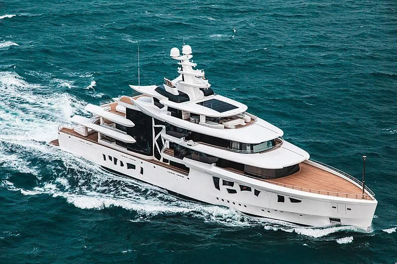 a large white ship in the water aboard ARTEFACT Yacht for Sale