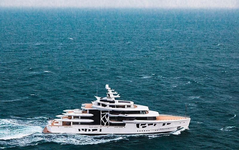 a white boat in the water aboard ARTEFACT Yacht for Sale