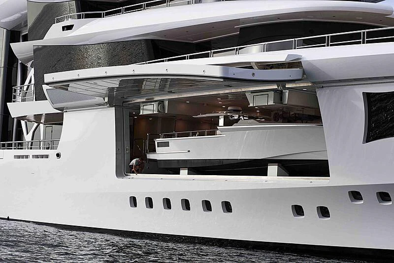 a large yacht docked aboard ARTEFACT Yacht for Sale