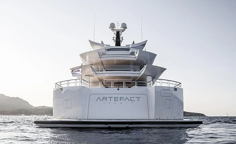 a white boat in the water aboard ARTEFACT Yacht for Sale