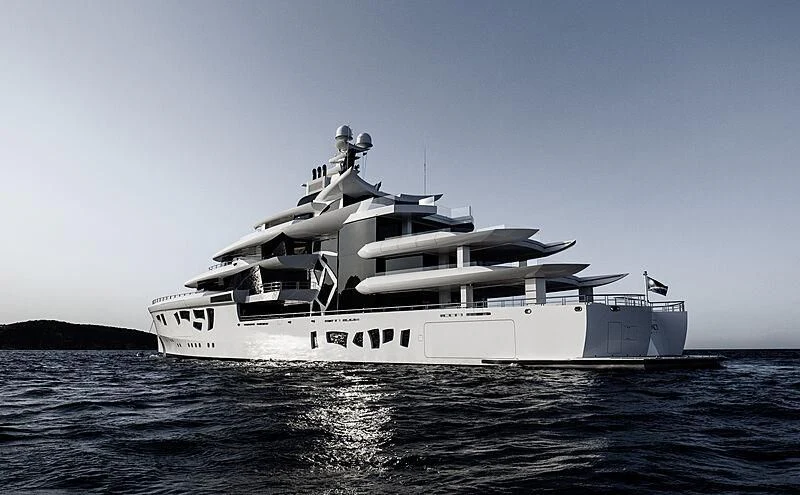 a large white boat in the water aboard ARTEFACT Yacht for Sale