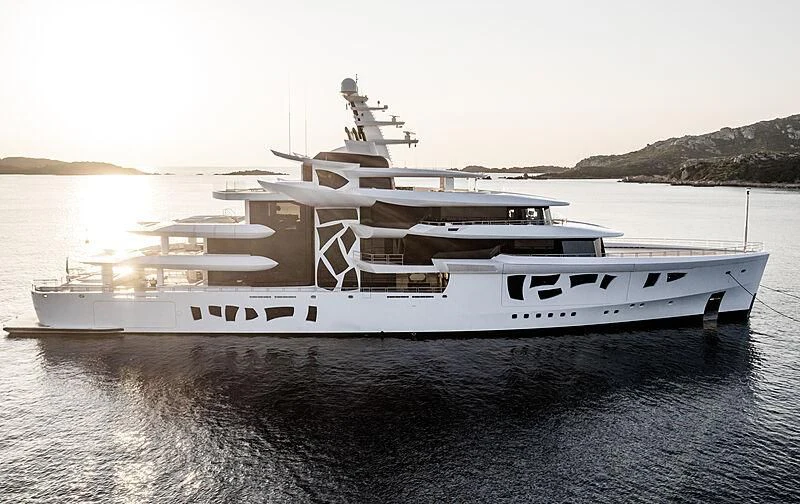 a white yacht in the water aboard ARTEFACT Yacht for Sale