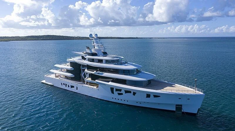 a white boat in the water aboard ARTEFACT Yacht for Sale