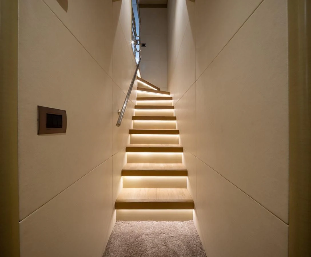 a staircase in a room aboard RODINIA 2 Yacht for Sale