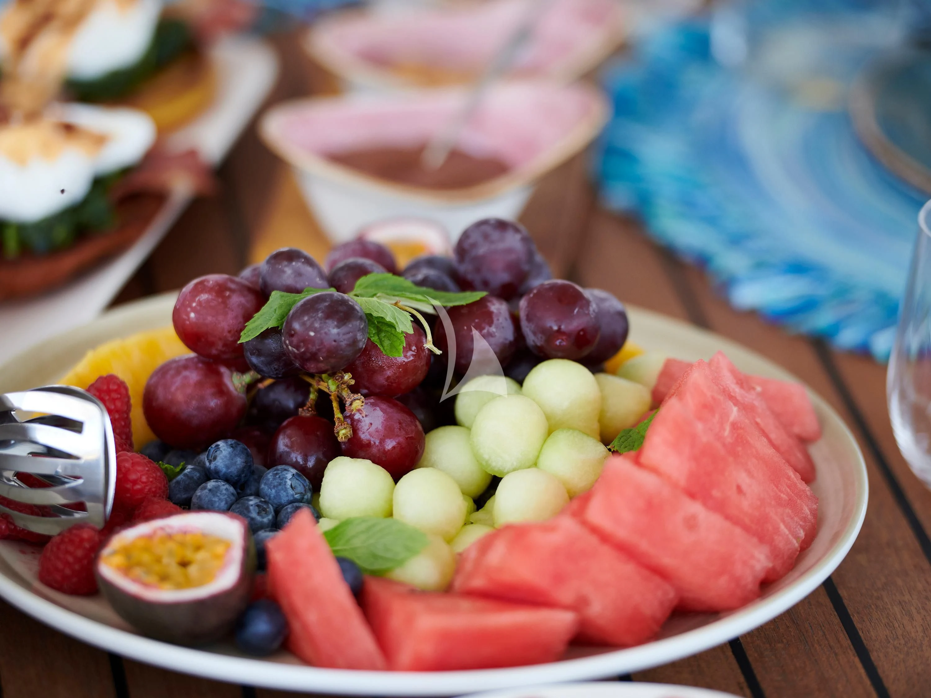 a plate of food aboard KIMATA Yacht for Charter