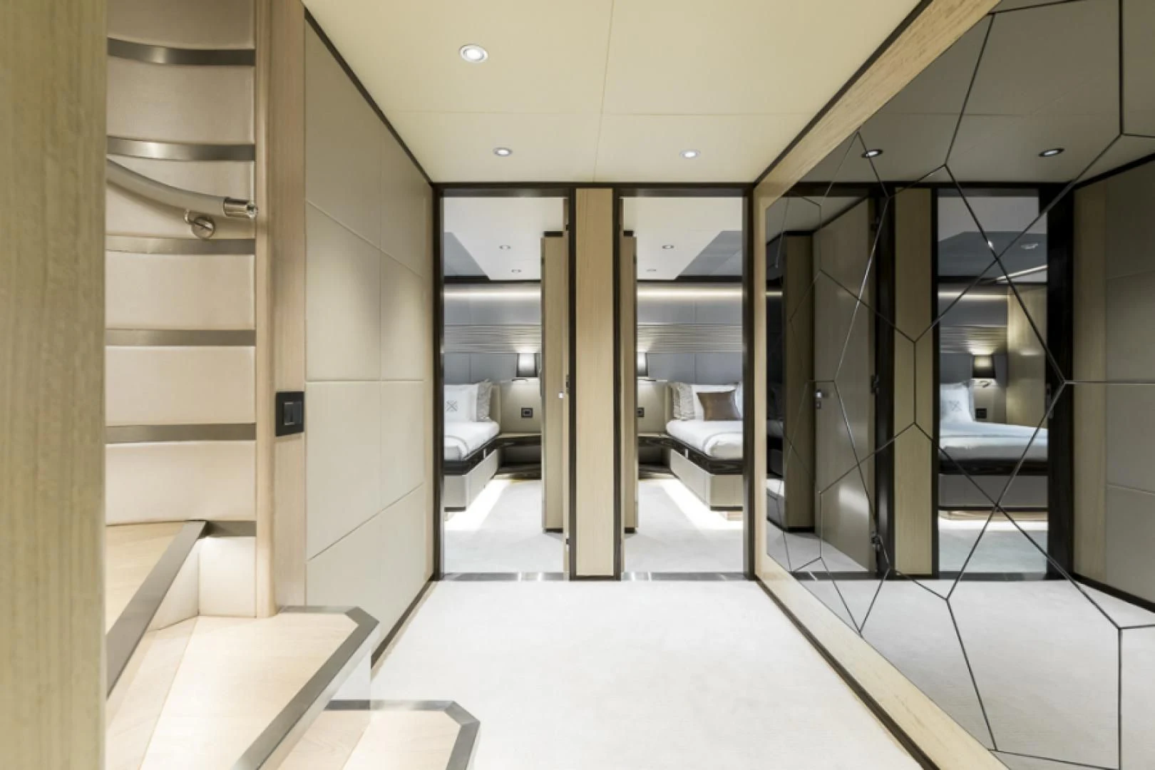 a room with a large glass door aboard KRISHH Yacht for Sale