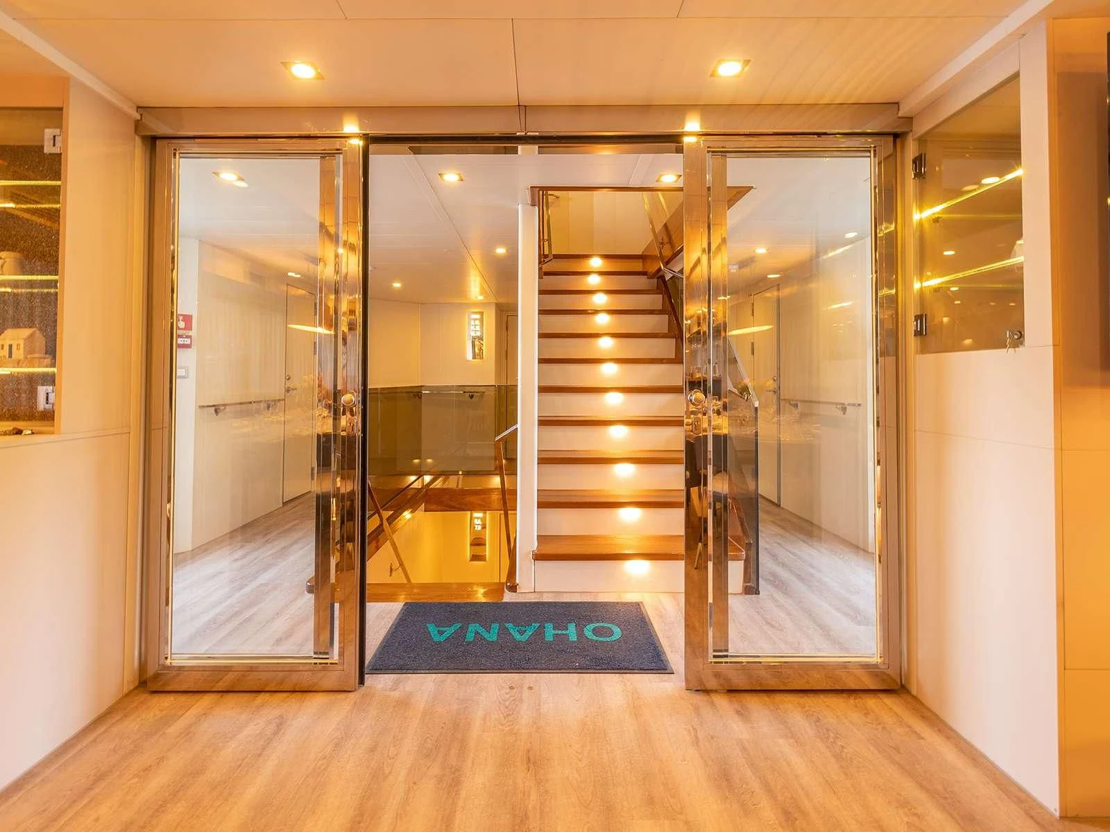 a large glass shower unit aboard OHANA Yacht for Sale