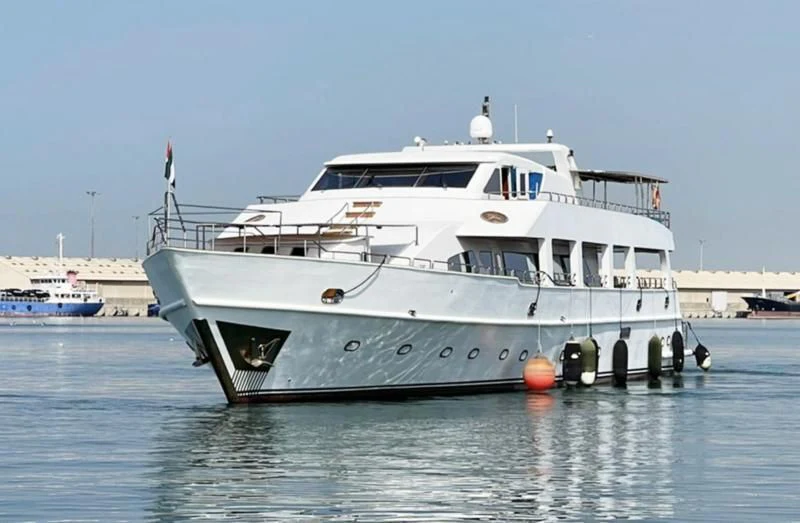 a white yacht in the water aboard NASAYEM Yacht for Sale