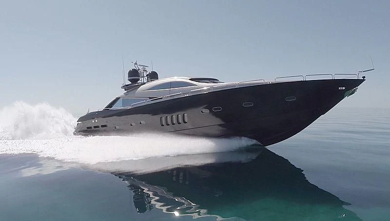 a black and white yacht aboard MURCIELAGO Yacht for Sale